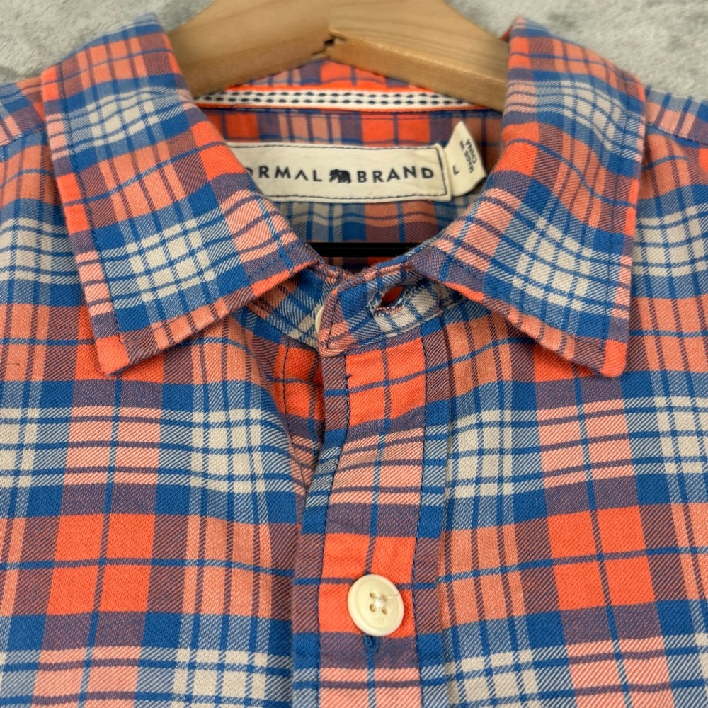 The Normal Brand Shirt Mens Large Orange Blue Plaid Flannel Work Pockets Outdoor - Picture 6 of 11